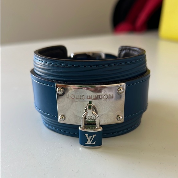 Louis Vuitton Teal Leather Cuff - Picture 1 of 7